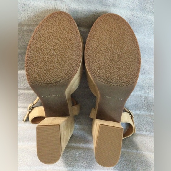 Lisa Vicky Jig Camel Kid Suede Platform Block Heeled Sandals Size 8.5 - Picture 7 of 12